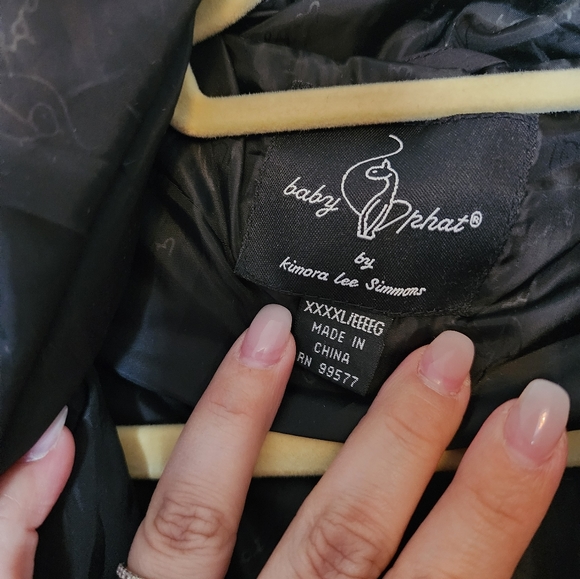 Baby Phat Black Puffer Jacket Zipper Fur Hood - Picture 2 of 8